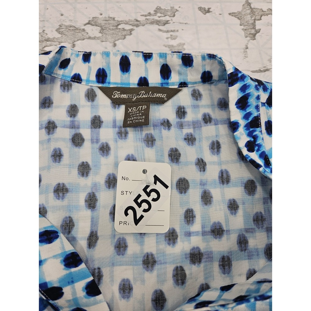 Tommy Bahama Womens XS Shirt Dress Blue Dot Matrix Print Resort Vacation - Picture 6 of 7